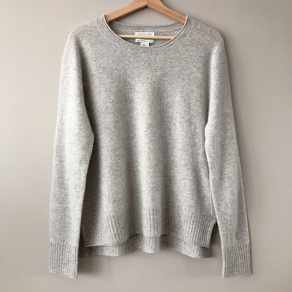 Rachel Zoe 100% cashmere sweater, 2 ply knit grey large soft lightweight